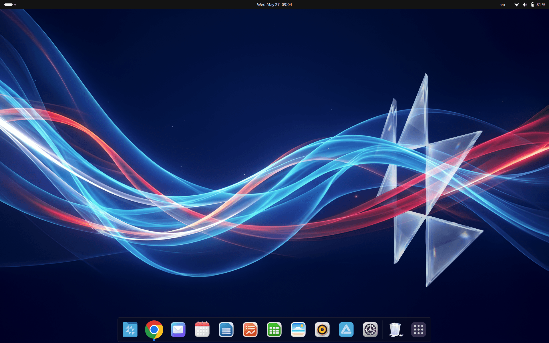 CrvenaOS desktop with dock and wallpaper