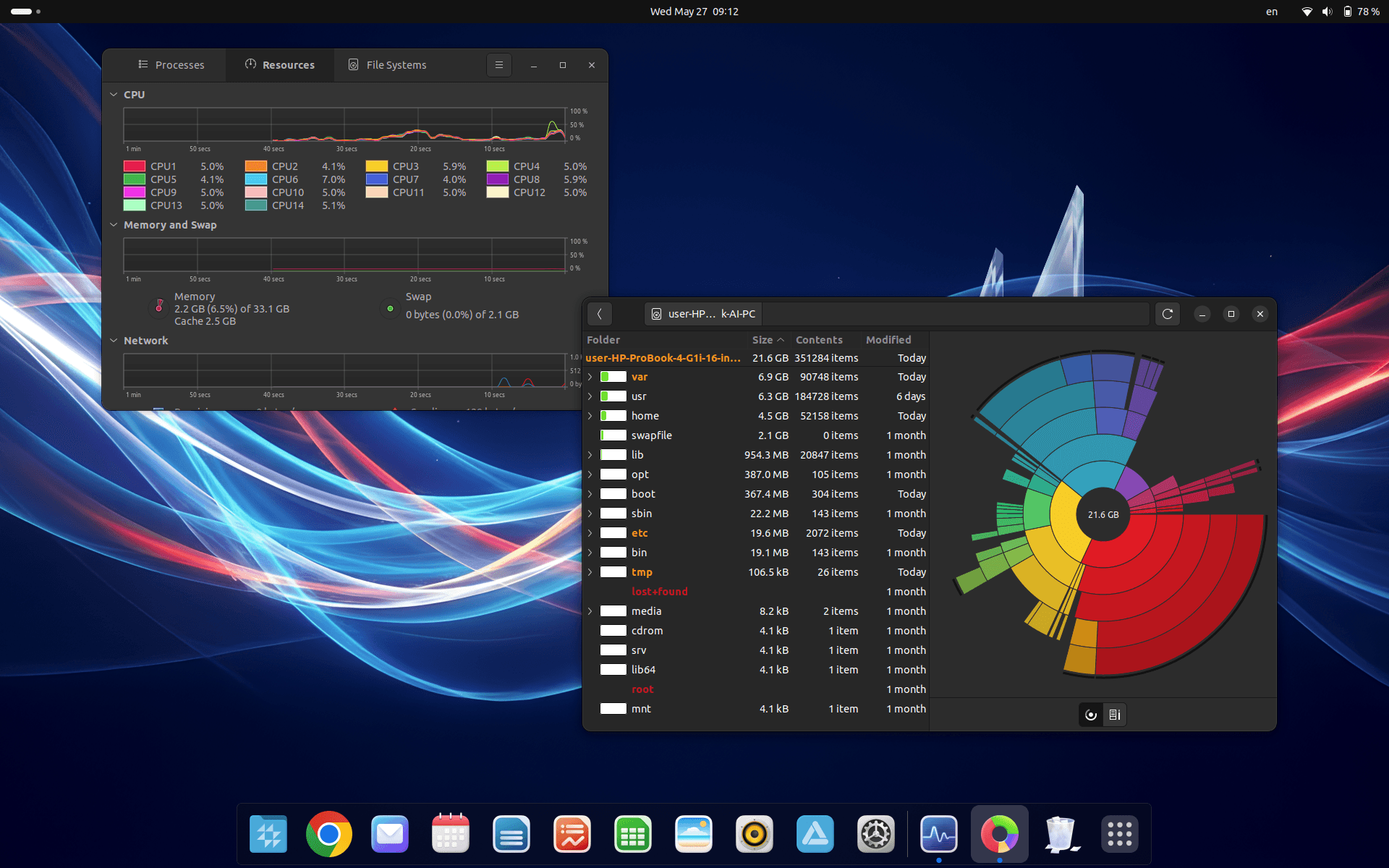 CrvenaOS resource monitoring and disk usage tools